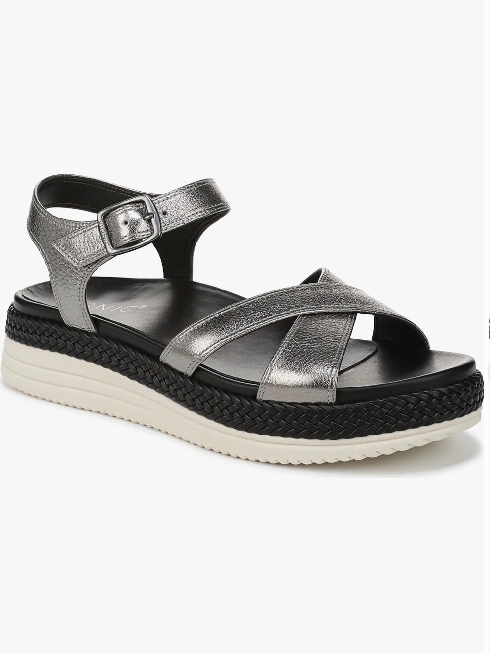 Vionic Mar Metallic Pewter Platform Sandal - Women's Strap Sandal